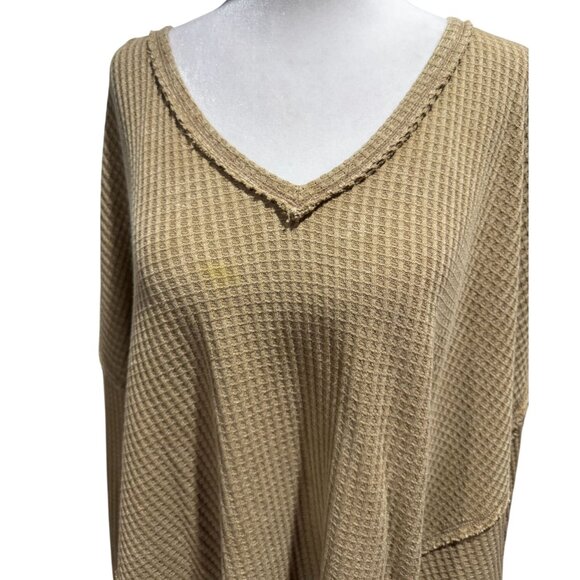 NEW FREE PEOPLE womens M Brown waffle knit cutout v neck Top sweater Tunic - Picture 3 of 10
